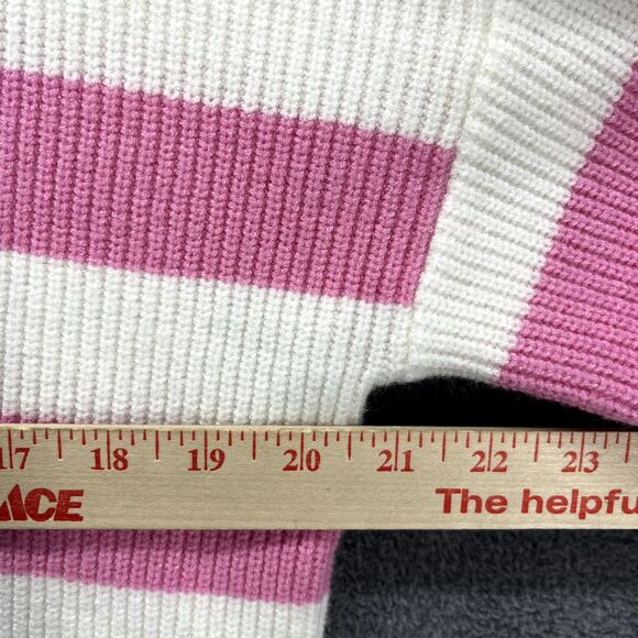 Jessica Simpson Sweater Womens Medium White Pink Striped Cropped collared Knit - Picture 8 of 15